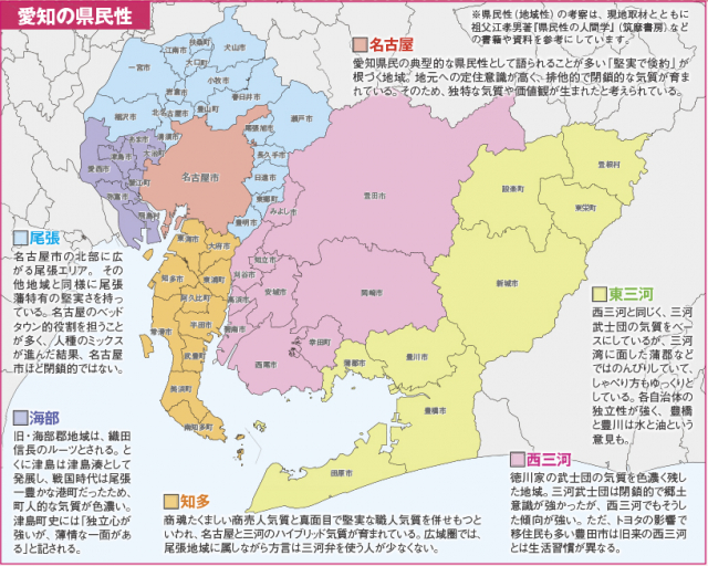 愛知の県民性は地域によって違う
