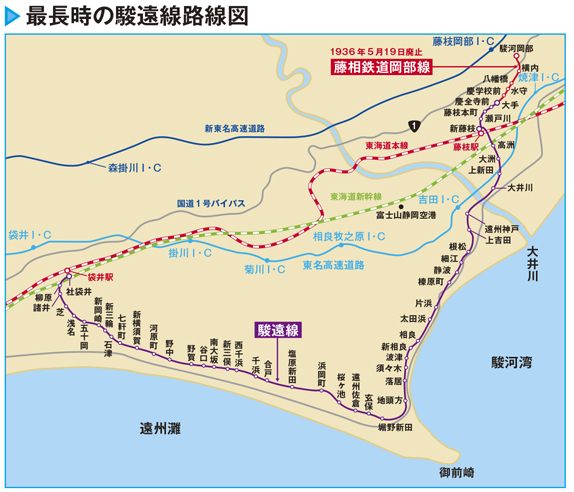 静岡鉄道駿遠線は藤枝市と袋井市を大回りルートで結んだ軽便鉄道