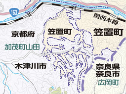 笠置町と木津川町の複雑に入り組んだ謎の境界線